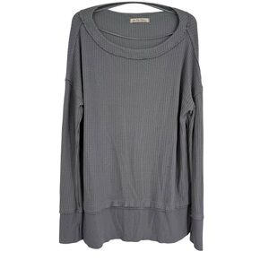 We The Free Gray Waffle Knit Long Sleeve Top